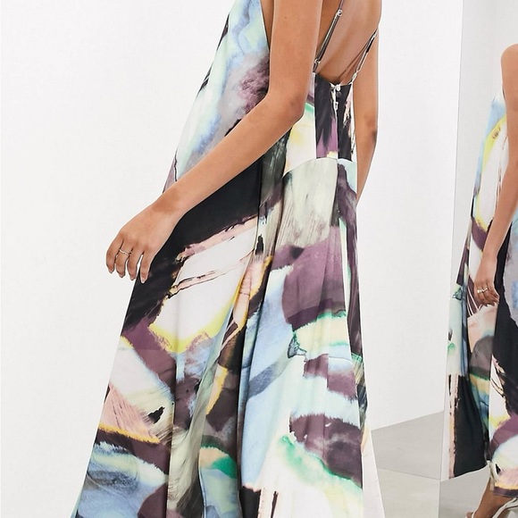 ASOS EDITION statement strappy v neck maxi dress in abstract print - Size Small - Picture 4 of 5